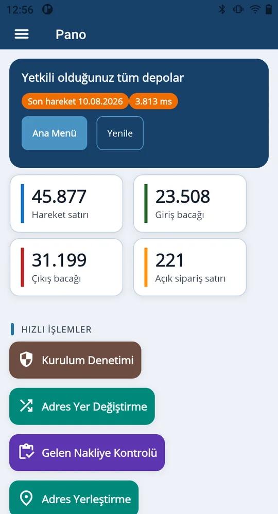 Depologi el terminali ana ekranı