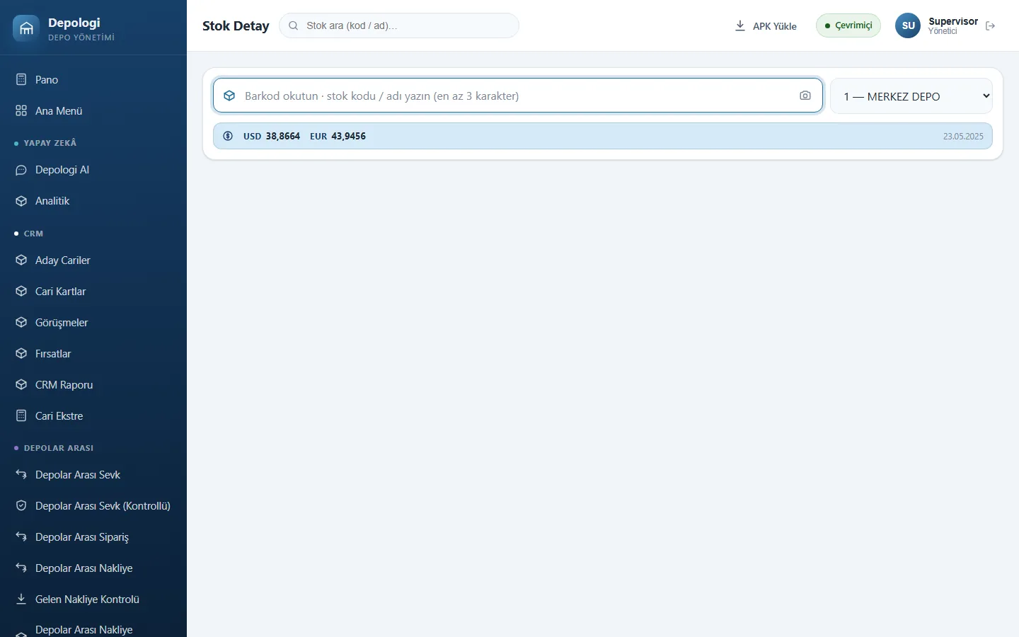 Mikro V17 stok detay ekranı: depo miktarı, parti, seri ve adres